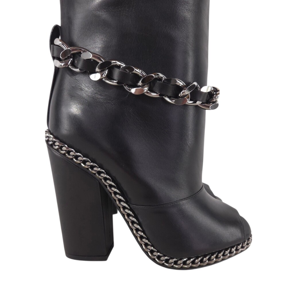 Balmain Chain Peep Toe Over The Knee Boots US 7.5 IT 37.5 Womens Black $2250 - Picture 6 of 16